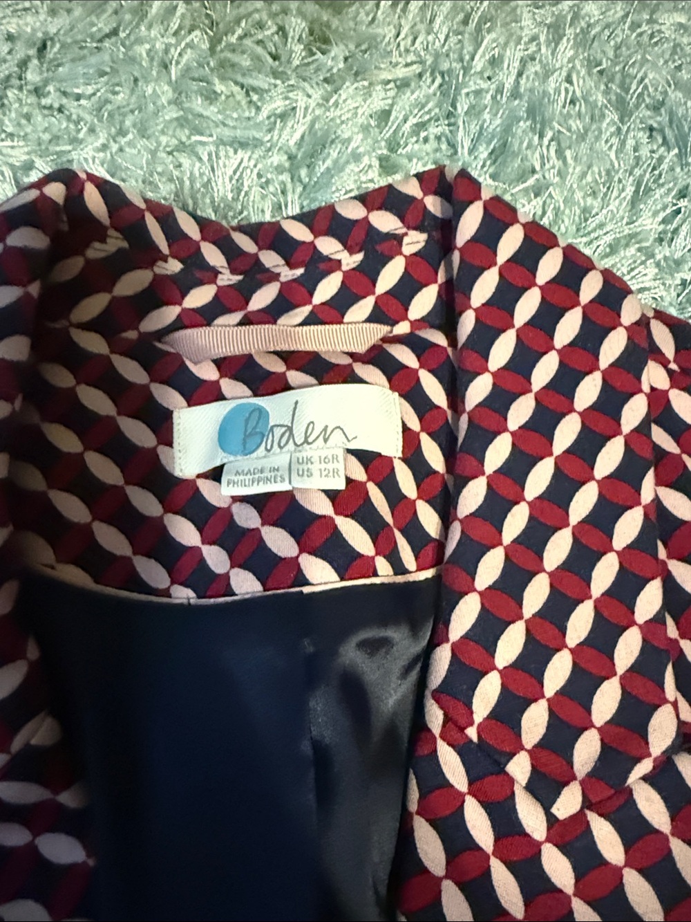 Boden Pink and Black Geometric Single-Button Blazer - Picture 2 of 4